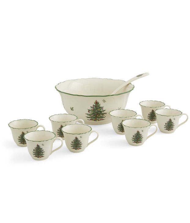 Christmas Tree 10 Piece Punch Bowl Set